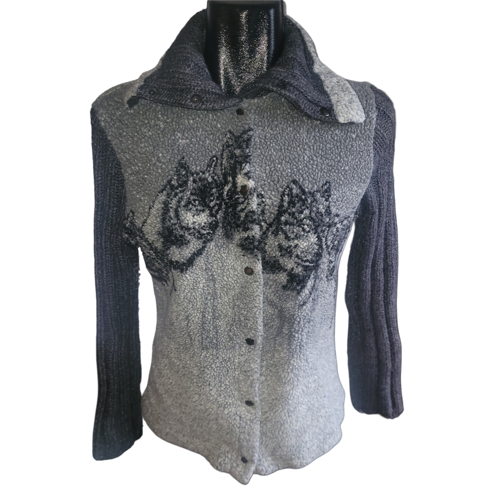 Vincente Gray and Black Wool Blend Snap Button Sweater